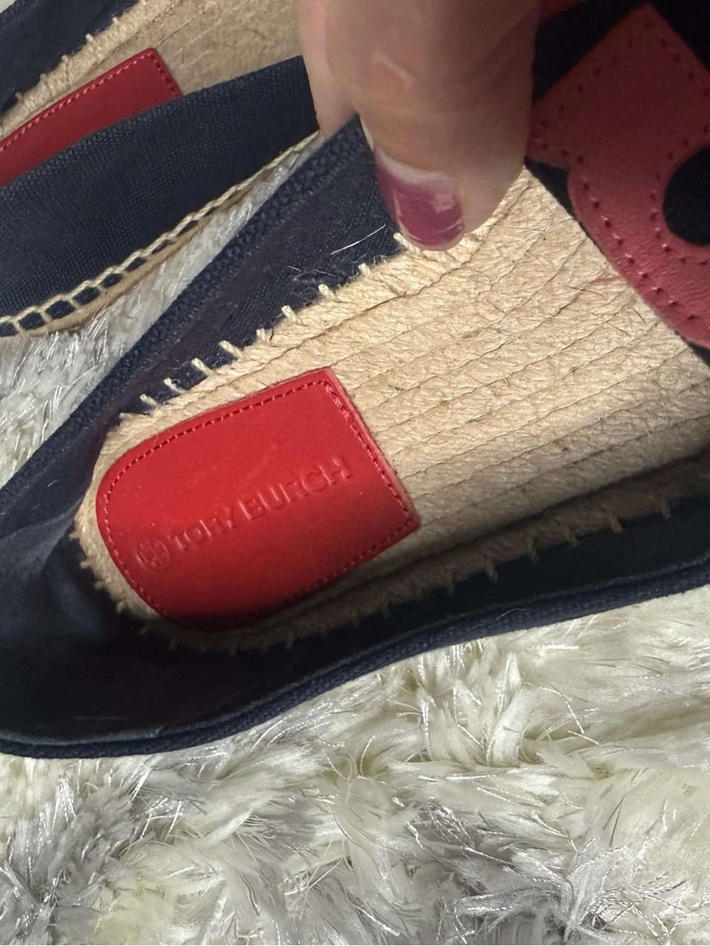 Tory Burch Black Canvas Espadrilles with Red, Pink & Yellow Leather Accents